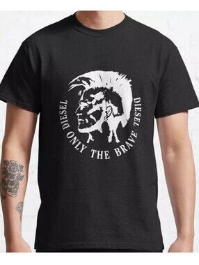 DIESEL Men's Black Only The Brave Embossed T-shirt
